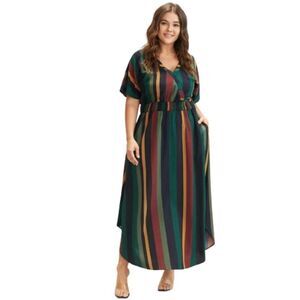 BloomChic Women's Striped Dolman Sleeve Shirred Flutter Wrap Maxi Dress Size 10